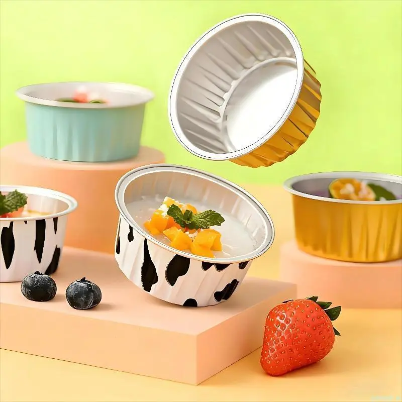 60Pcs 5oz Disposable Aluminum Foil Baking Cups Set - Smooth, Non-Stick Cupcake Liners, Eco-Friendly Oven Dessert Containers (No Lids) for Camping, Muffins, Pack Of 60, Kitchen, Bakeware