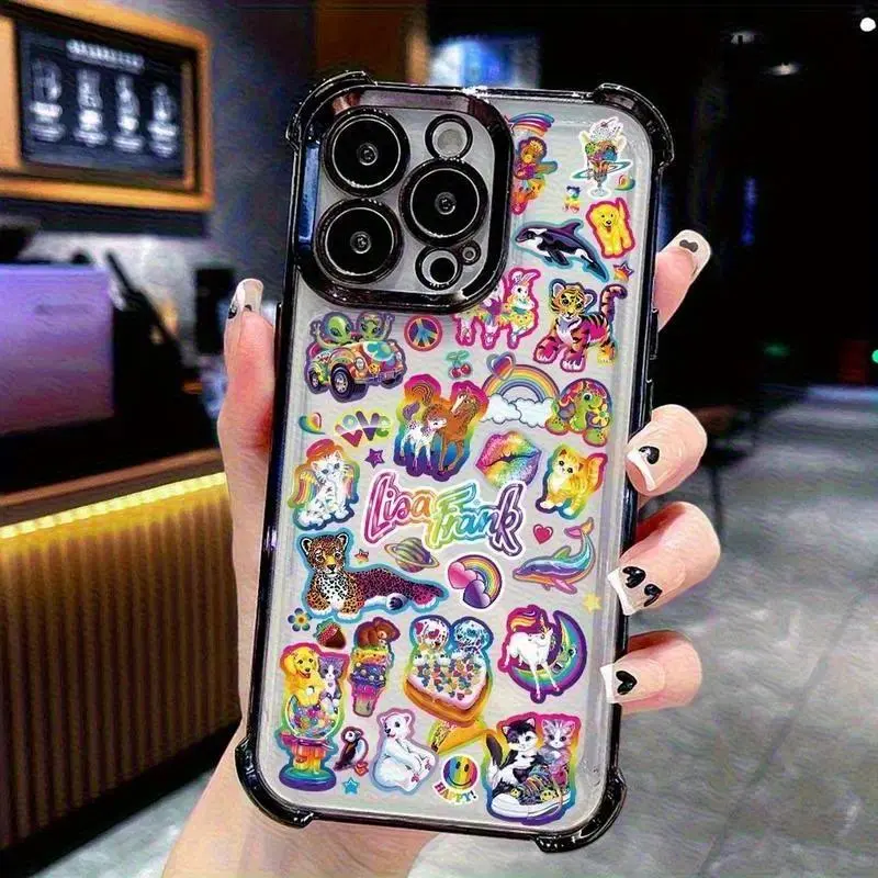 Lisa Frank Vibrant Label Phone Cover For iPhone 17 Promax 17Air 16 Plus 15 14 13 12 11 Pro & Samsung Galaxy S26 Ultra S25 S24 S23 FE Plus EDGE Anti-Drop Anti-Fall Transparent Shockproof TPU Smartphone Back Cover, Cellphone, Protection, Casing, Accessories