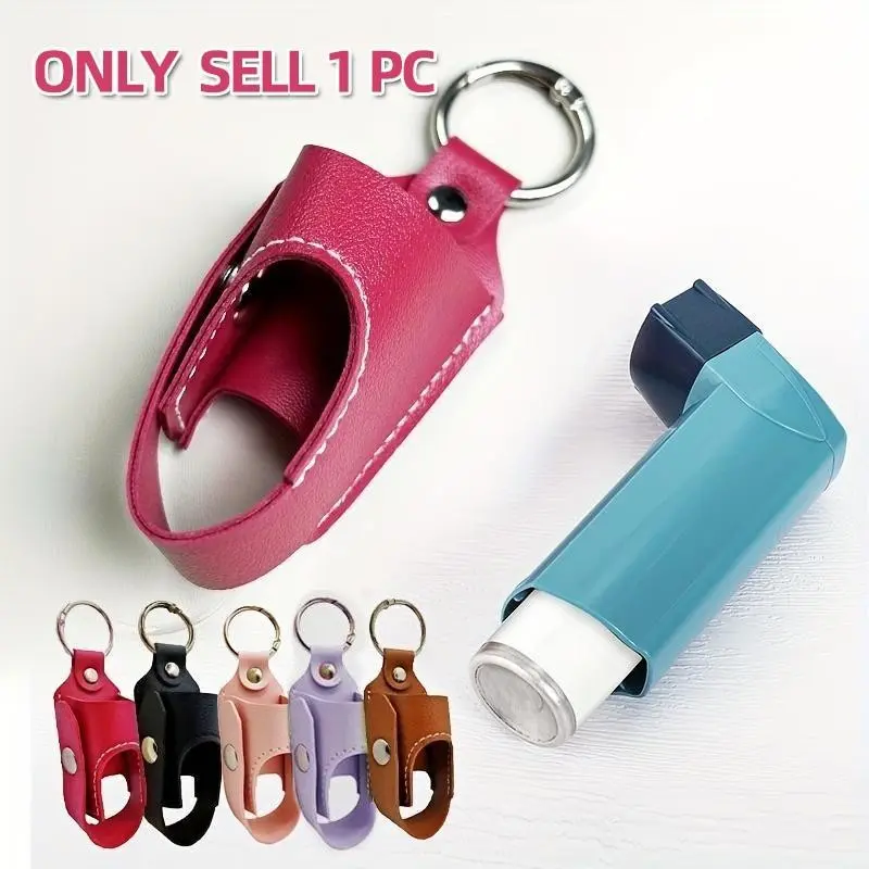 Leather Asthma Inhaler Case, Keychain Holder, Portable Cough Spray Bottle Cover, Lightweight and Easy to Carry, Ideal for Outdoor Use