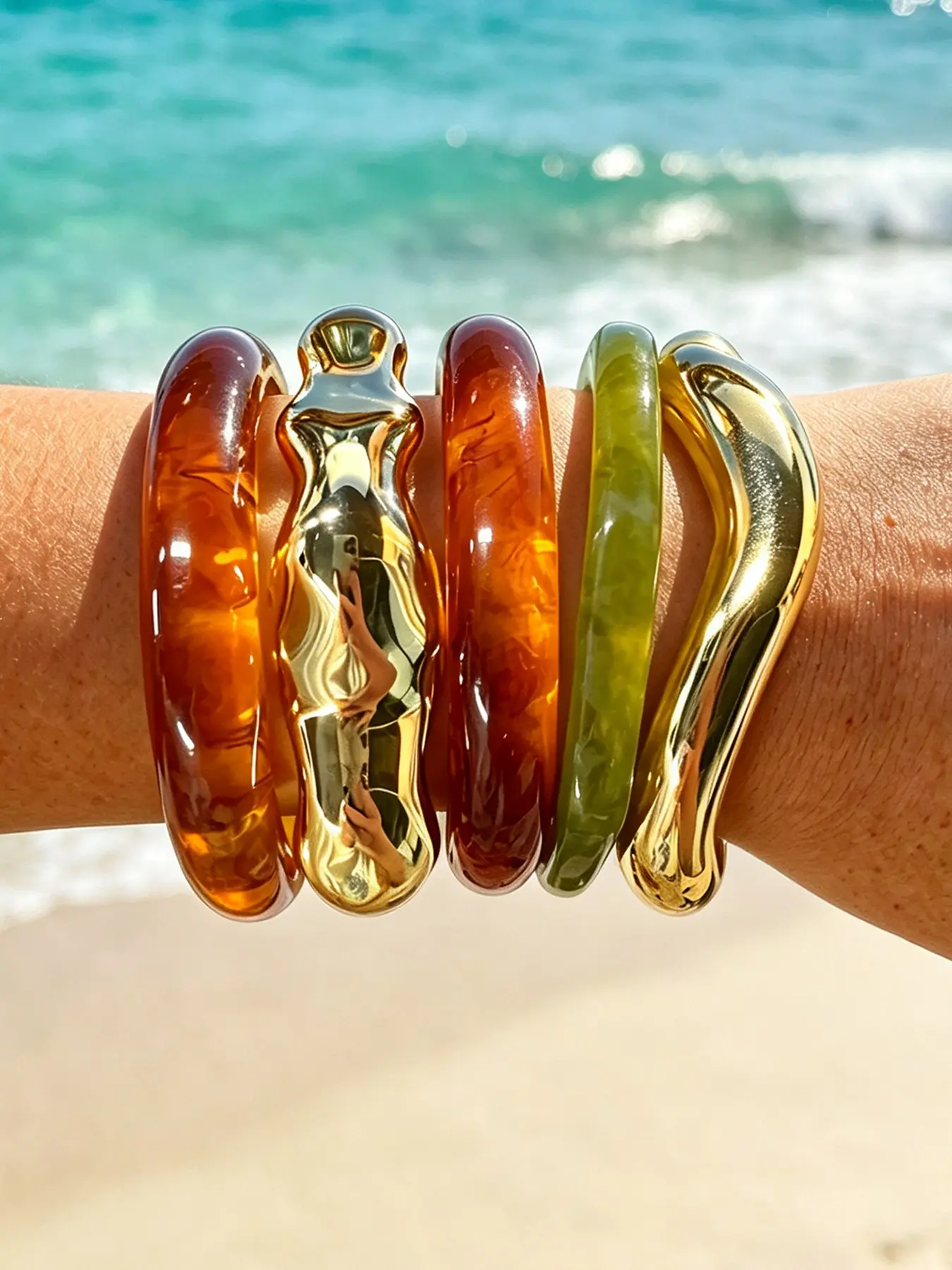 5 Piece Bracelet Set, Elegant Floral Cuff Bracelets, Bangle Bracelets, Zinc Alloy, All Seasons, Perfect Gift for Birthdays, Anniversaries, Valentine's Day