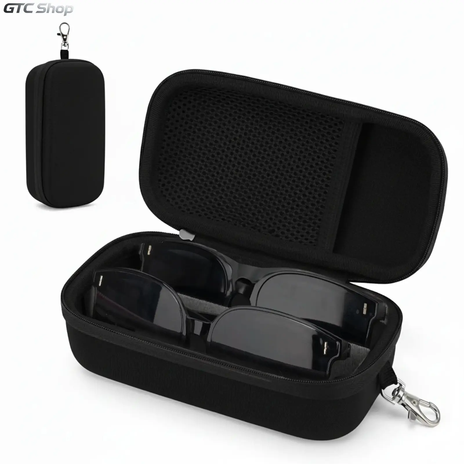 Double Eyeglass Case, Portable Sunglasses Organizer for Women & Men, Hard Shell Glasses Holder with Adjustable Slot & Clip, Protective Travel Storage Box