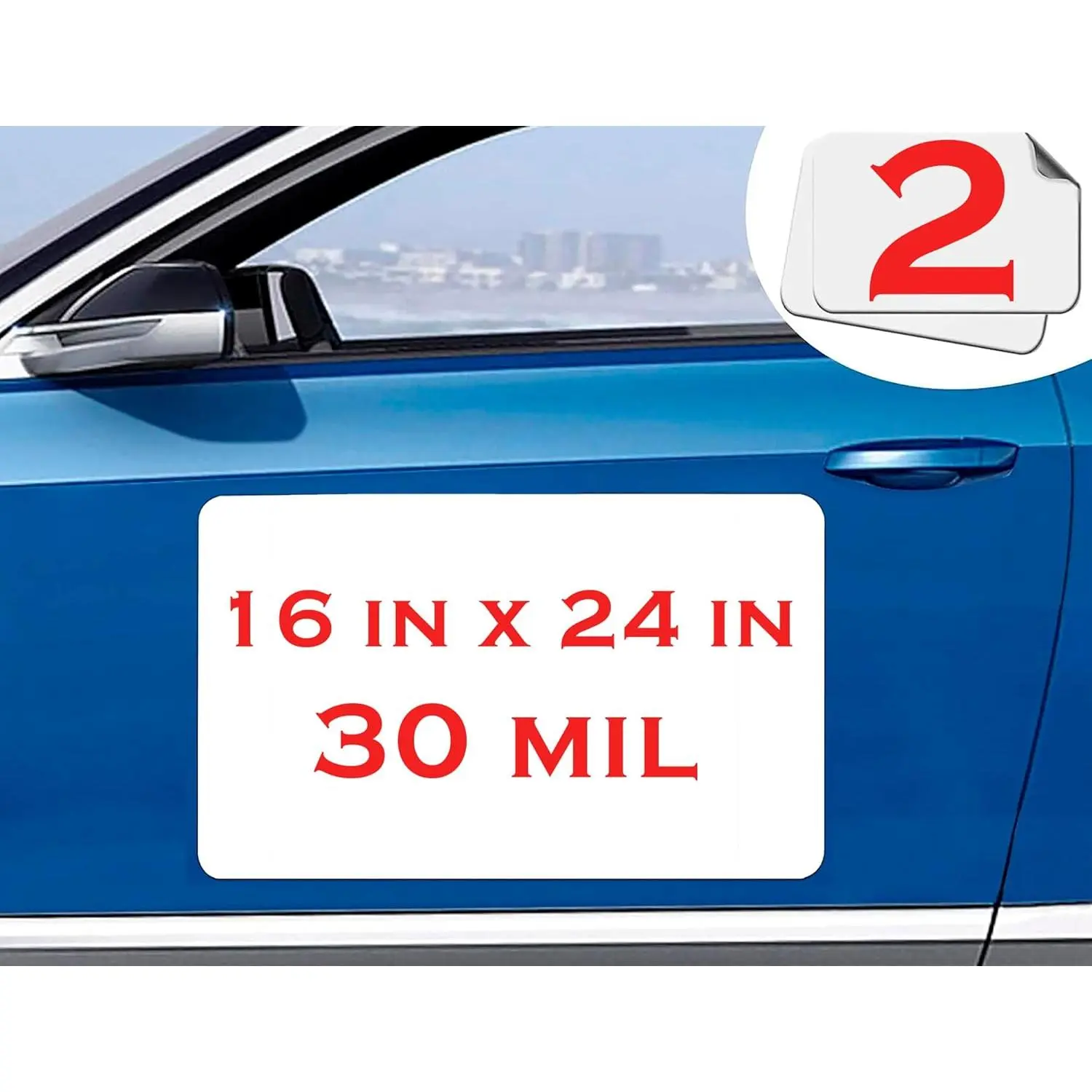 16 in x 24 in White Customizable Magnetic Car Magnet Sheets (2 Pack) - Glueless Strong Vinyl for Motor Vehicles, Company Advertising, Decorative Car Stickers