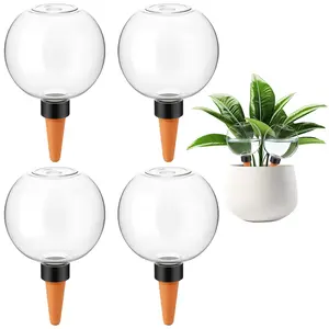 4 count Self Watering Globes Plastic Automatic Watering Planter for Indoor  17.5 oz drip Irrigation Watering Bulbs with Slow Release Control (Transparent)