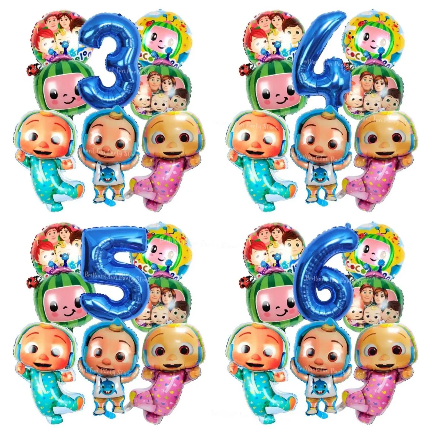 8pcs Cartoon Cocomelon Balloon Set, 32in Blue Pink 1-9 Number Balloons, Kids' Birthday Party Decoration Supplies Gift, Balloon Set -P1-8Pcs