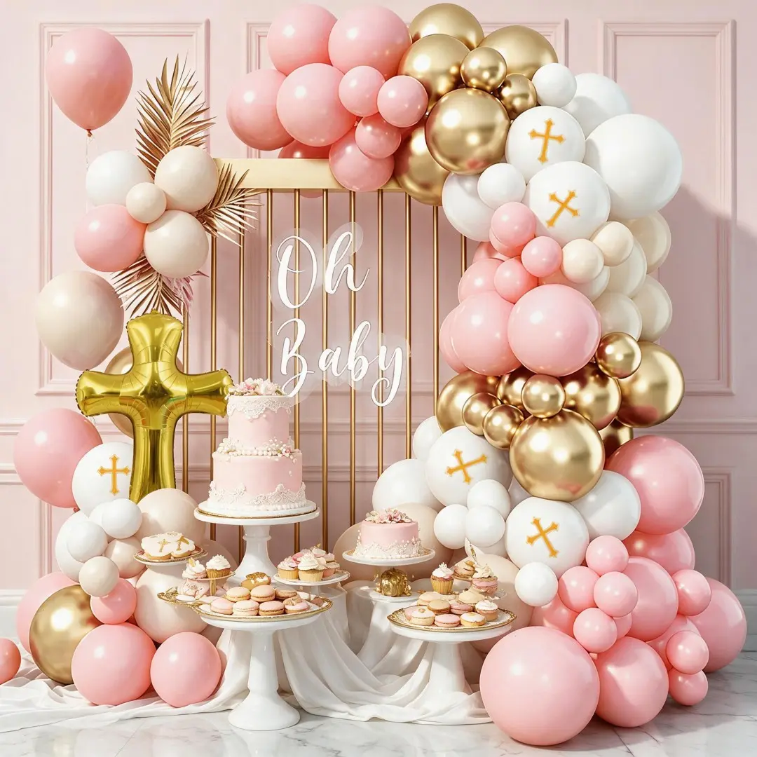 118pcs Baptism Balloon Garland Kit, Balloons, Cross Foil Balloon, Baby Shower, Gender Reveal Party Decorations