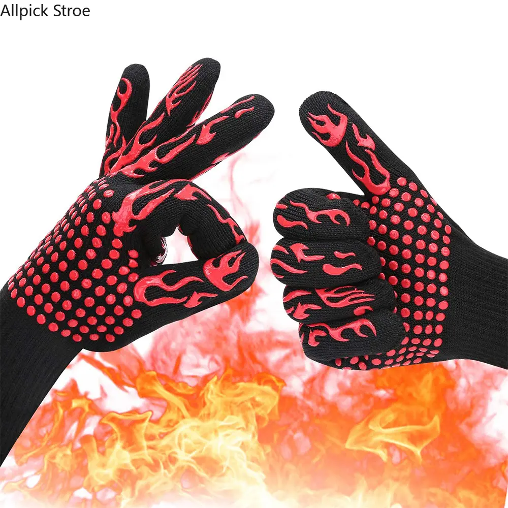 Fireproof Grill Glove, Triple Layer Aramid Fiber Heat Resistant Oven Mitt with Non-Slip Silicone Grip for Cooking, Grilling, Welding - 1 Piece, Baking, Outdoors, Cutting, Oven Mitts, High Temp