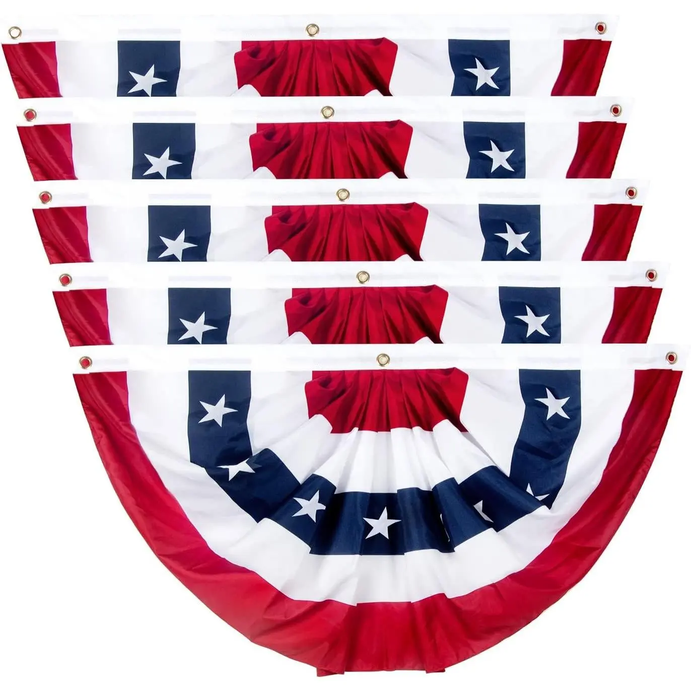 5-Piece Polyester Fan-Shape Half-Circle Banner Set, 2x4 Ft Pleated Flag Bunting, Indoor-Outdoor Independence Decor for USA 250th Anniversary, 4th of July