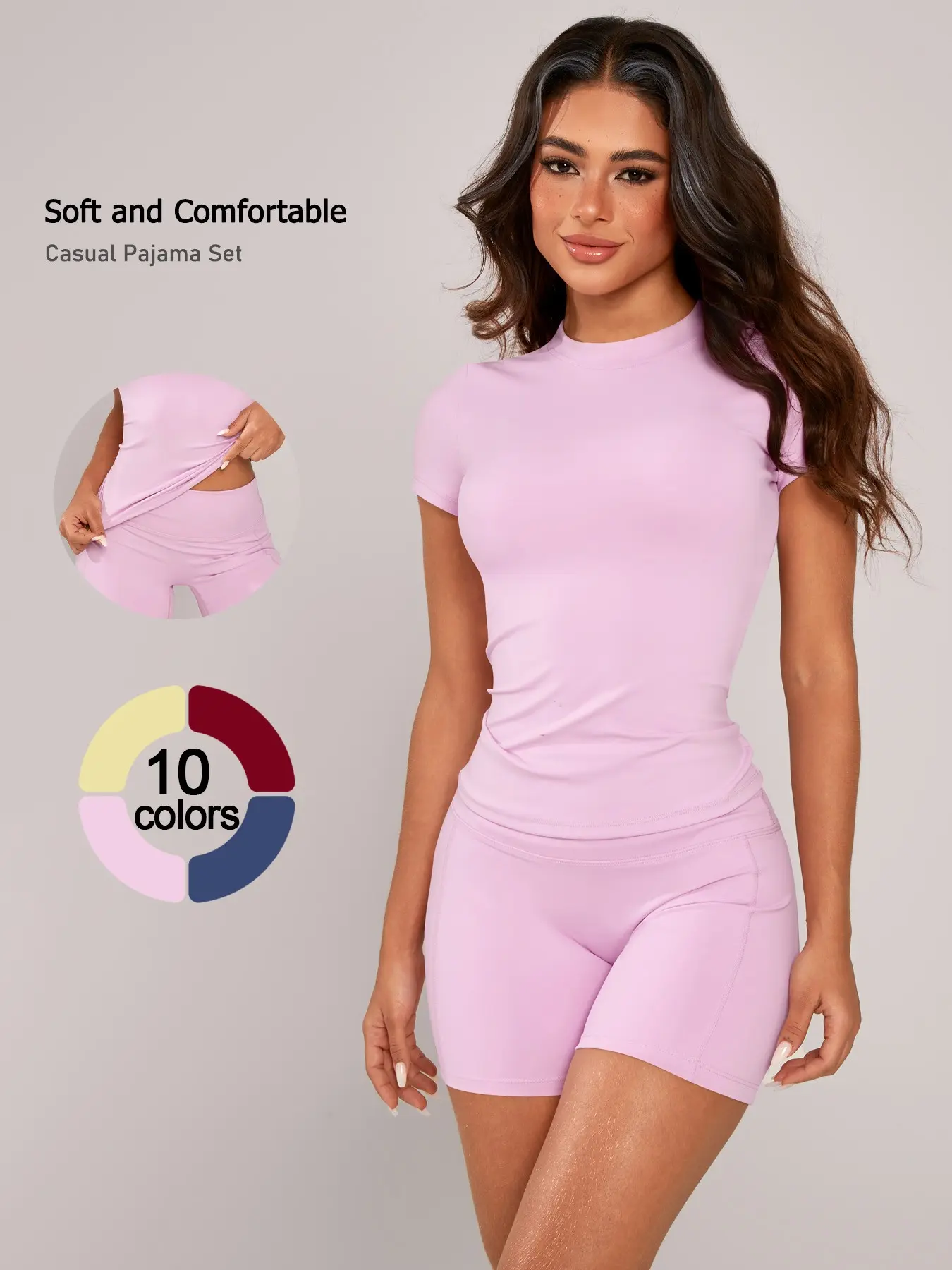 Two-piece Set Women's Solid Round Neck Tee & Biker Shorts Sportswear Set, Sporty Casual Breathable Outfits for Gym Workout Running, Ladies Summer Sportswear