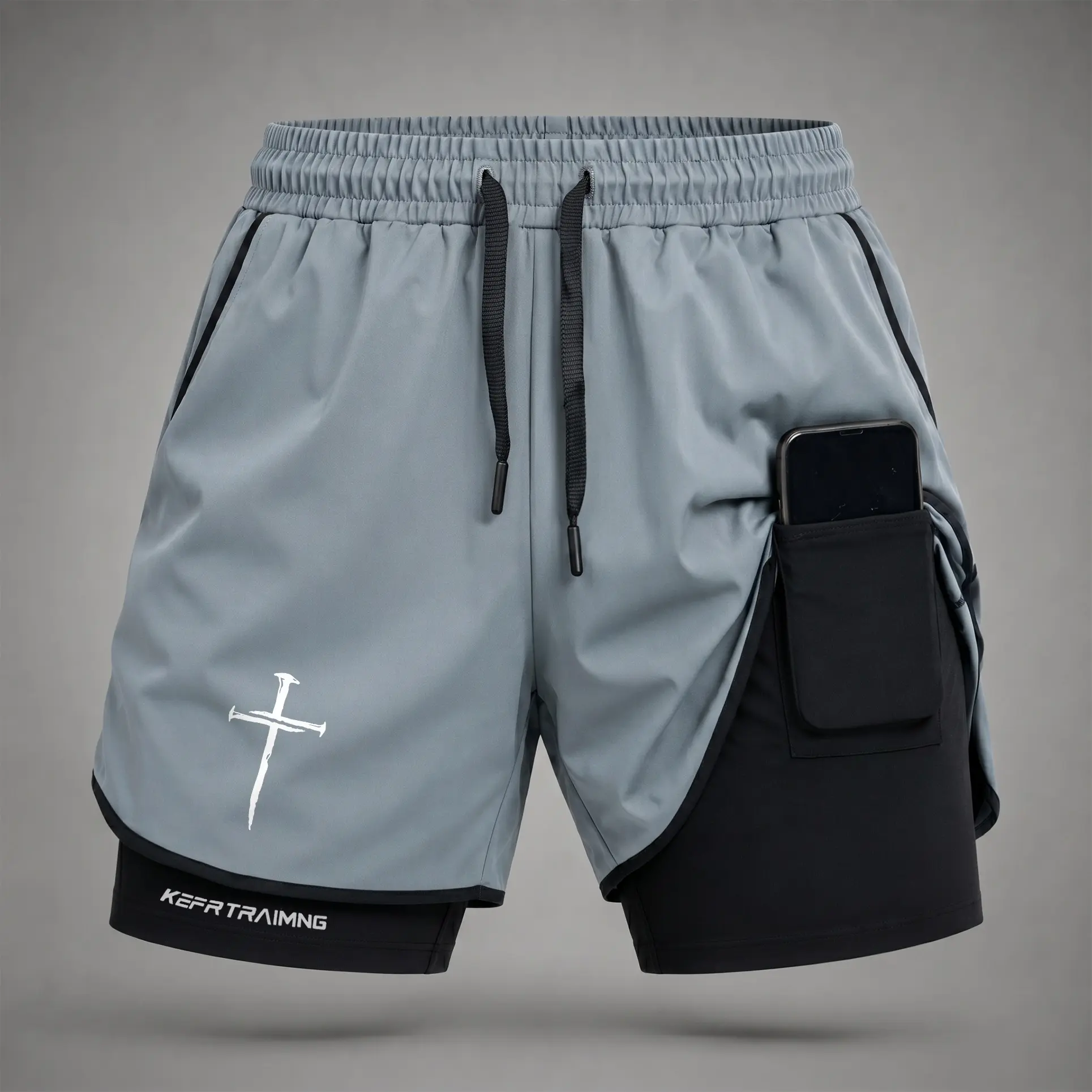 Men’s Faith Cross Print 2-in-1 Utility Shorts, Lightweight Quick-Dry Athletic Shorts with Built-in Liner, Secure Phone Pocket, Adjustable Waist, Casual Gym Running Shorts for Daily Wear,travel essentials,camping essentials