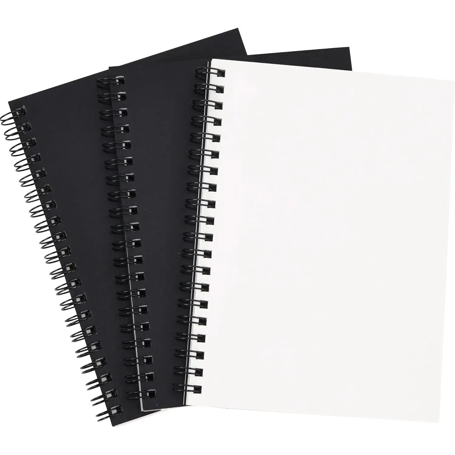 3 Pack Blank Spiral Notebooks B6 Sketchbooks, 140 Pages / 70 Sheets, Unlined Journals 5 x 7in 100GSM for Drawing, Art, Students, Office (Black)