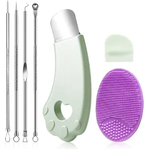 Blackhead Remover Tools for Face, Black Head Remover for Nose, 304 Stainless Steel Pore Extractor Spatula for Deep Pore Cleaning with Soft Silicone Cleansing Brush & 4 Blackhead Needles