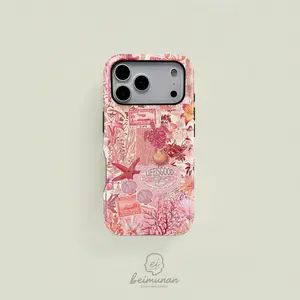 Cute pink retro seashell patchwork design, sturdy and durable 2-in-1 protective case, MagSafe compatible, suitable for iPhone 17/16/15/14/13/12/11 Pro Max/Plus/Pro, simple and stylish phone case, perfect birthday gift.