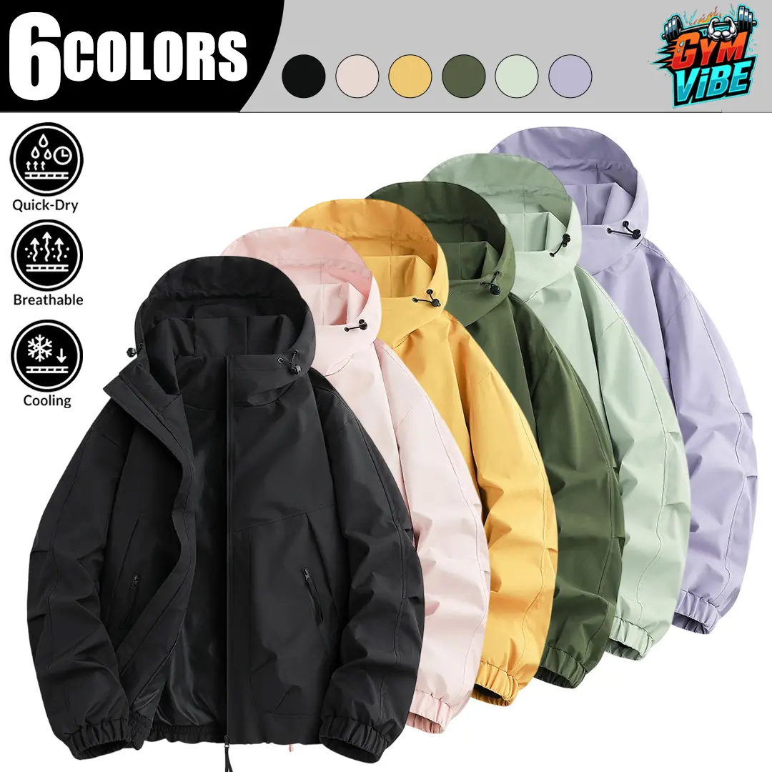 Male Windbreaker Jacket - Lightweight Athletic Techwear Outerwear with Sun Protection, Breathable and Quick Dry, 6-Colors, Hooded, Long Sleeve, Normal Type, Running, Techwear Styling, Uv-Protective wind resistant casual fall, Zip