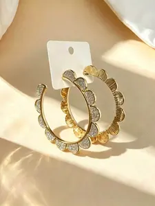 Shimmering Rhinestone Fan Shape Open Earrings, Large Bold Personality Ear Jewelry, Elegant Luxury Party Accessories for Women