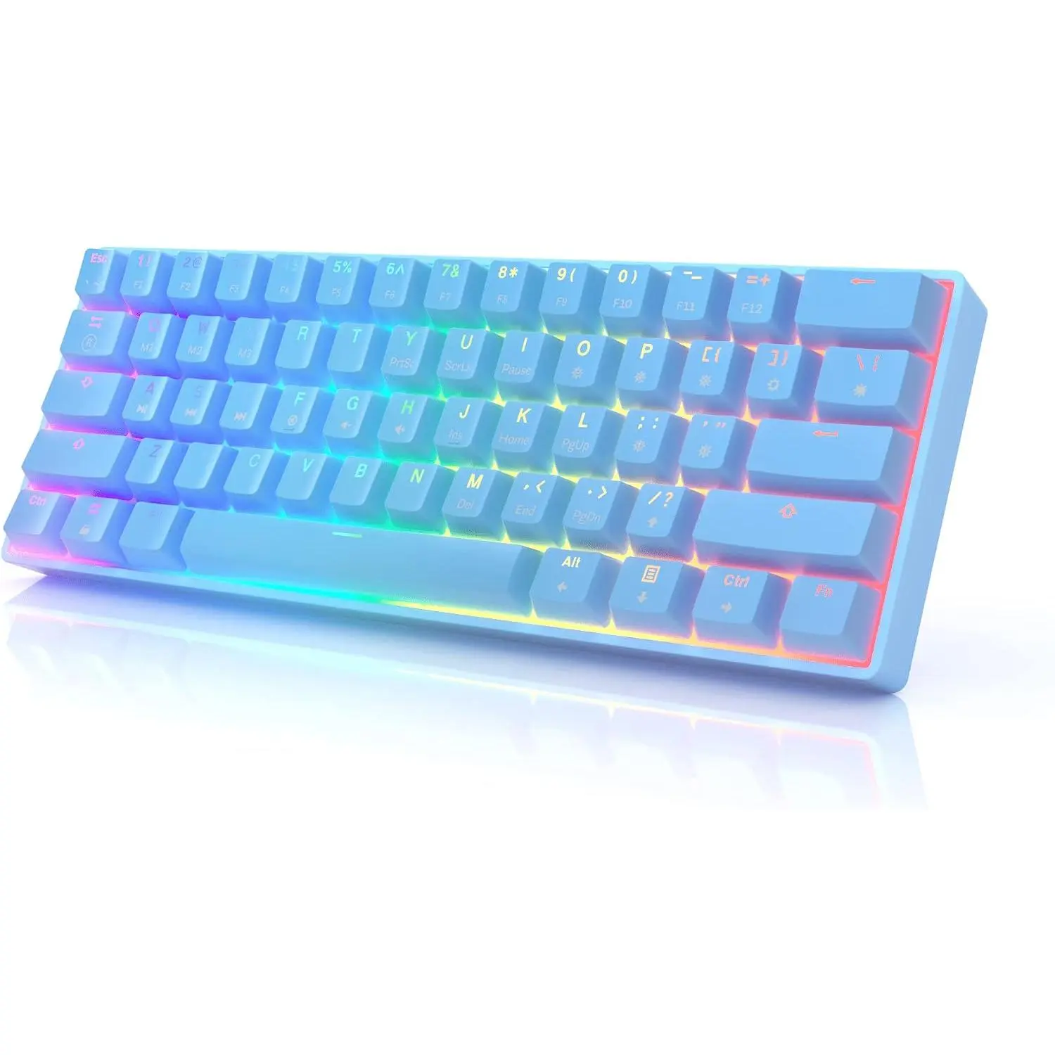 GK61 Mechanical  Keyboard - 61  Multi Color RGB Illuminated LED Backlit Wired Programmable for PC/ Gamer (Gateron Optical Red, Blue)
