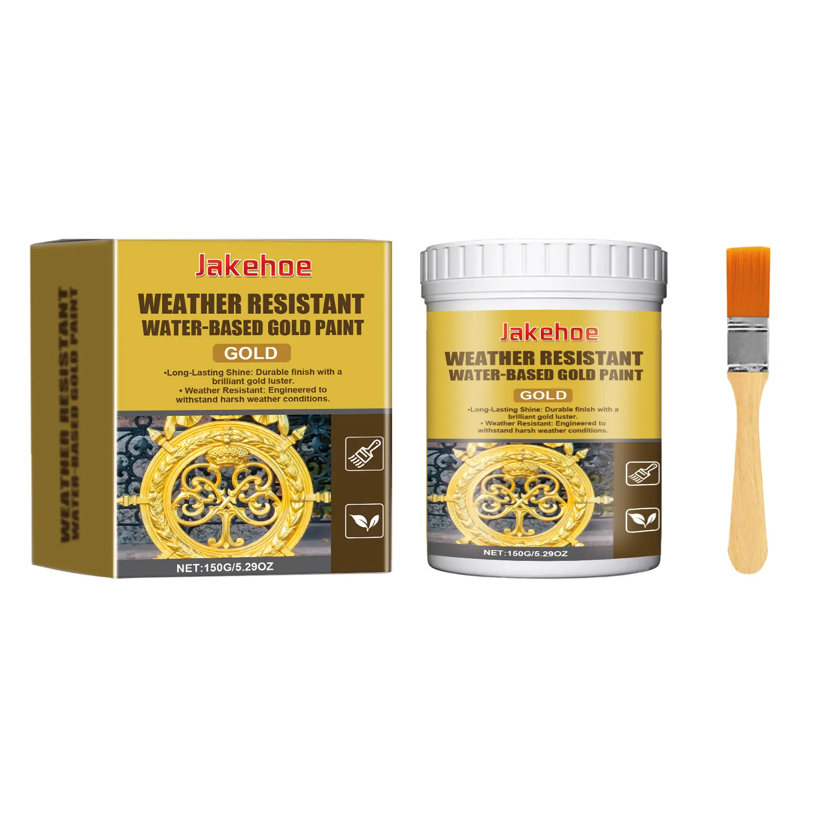 Jakehoe Weather-Resistant Water-Based Gold Paint, Metallic Paint, Weather-Resistant Roman Column Decorative Gold Paint, Outdoor Gold Foil Paint