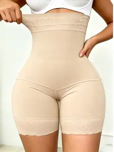 Women's High-Waisted Shapewear Shorts, Tummy Control Butt Lifting, Breathable Seamless Design, Zipper Crotch Lace, Casual & Sporty, Underwear