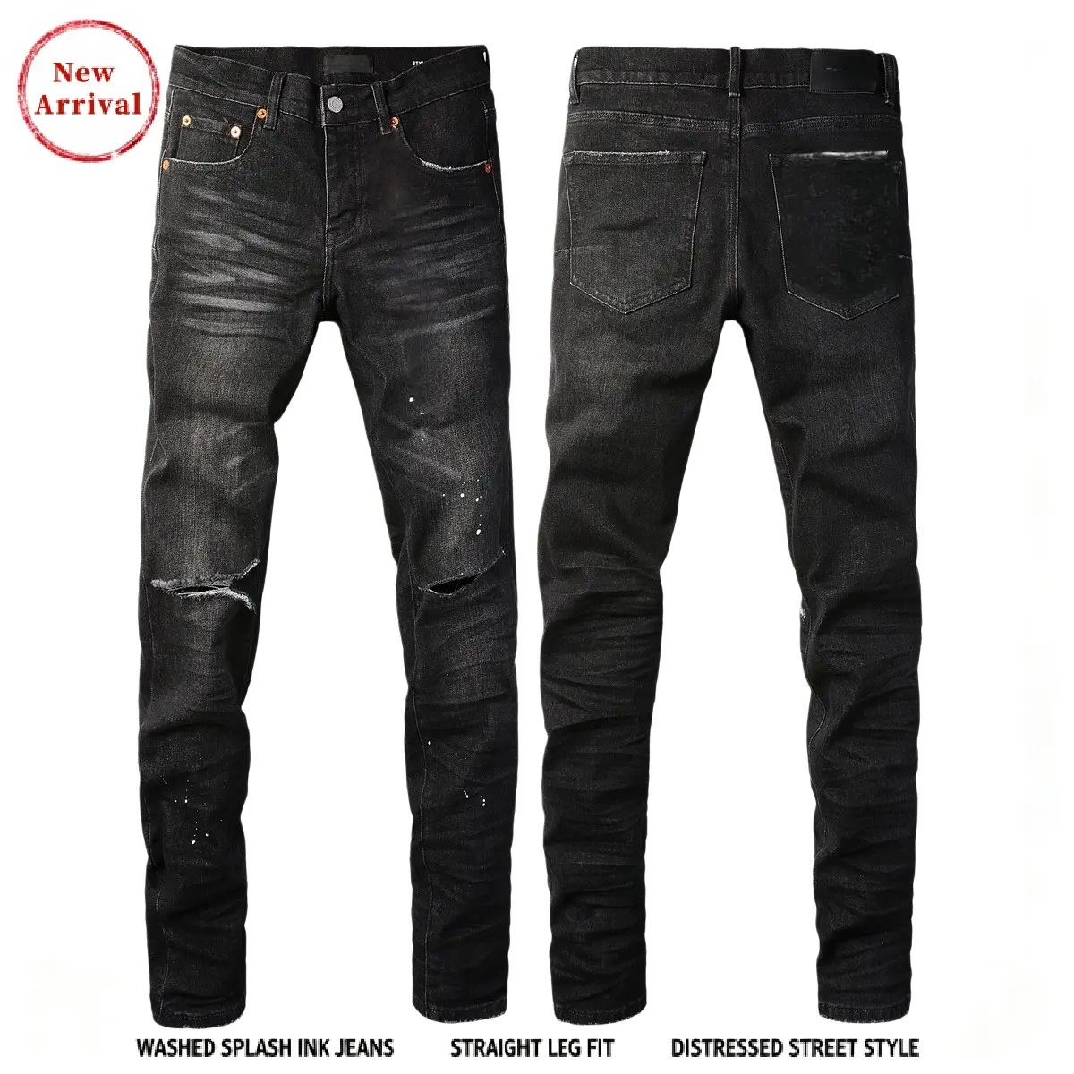 Vintage, school-style jeans, men's street jeans, men's jeans, washed ripped stylish straight-fit slim jeans, casual comfortable stretch jeans, high-quality jeans