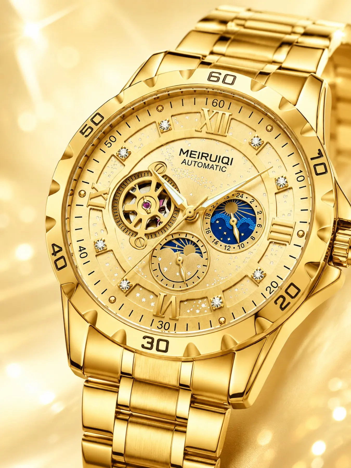 Men's Quartz Watch, Luxury Analog Design, Multi-Time Zone, Waterproof, Durable Alloy Case, Ideal for Office & Gifts, On3805 Model