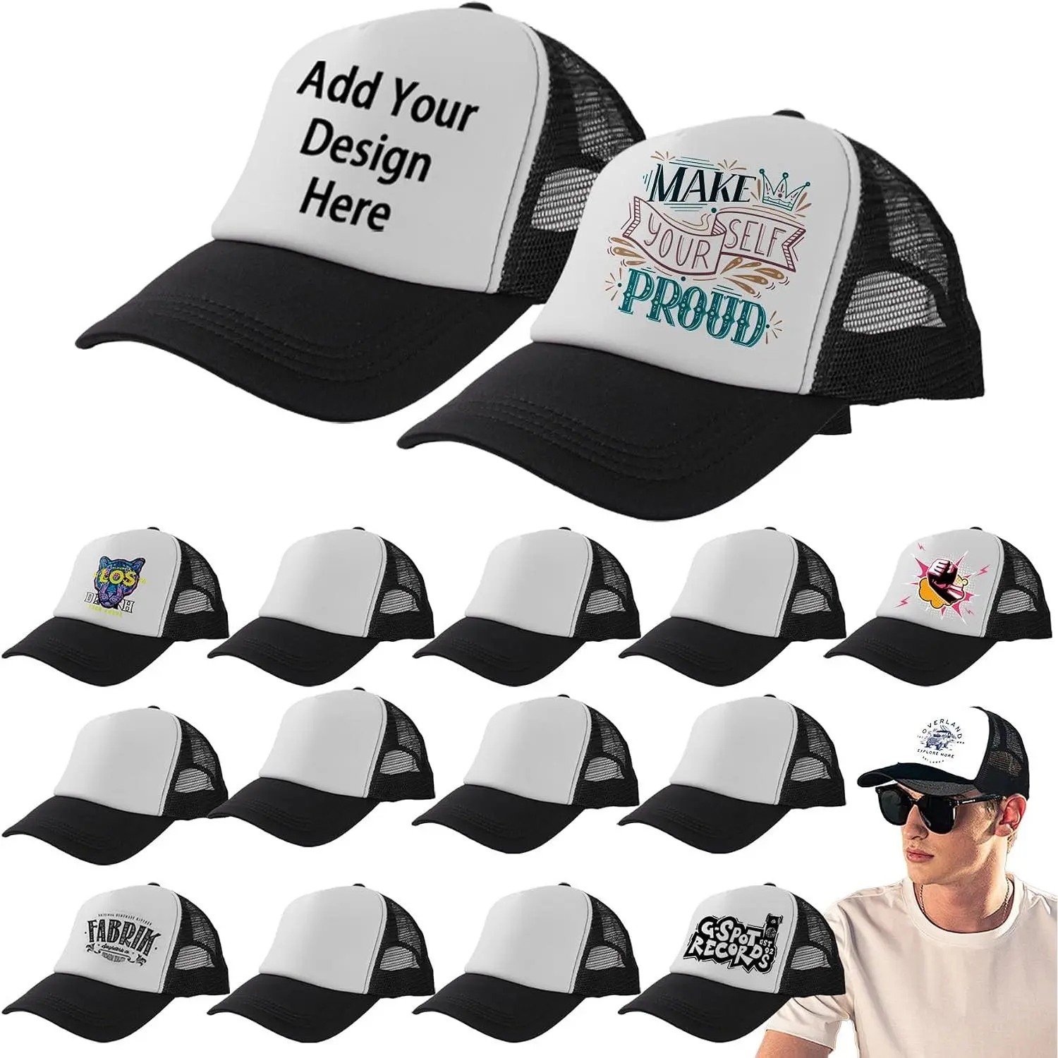 15 Pack Trucker Hats Bulk Sublimation Blanks Wholesale Mesh Baseball Cap DIY Custom Hats for Men WomenGift.