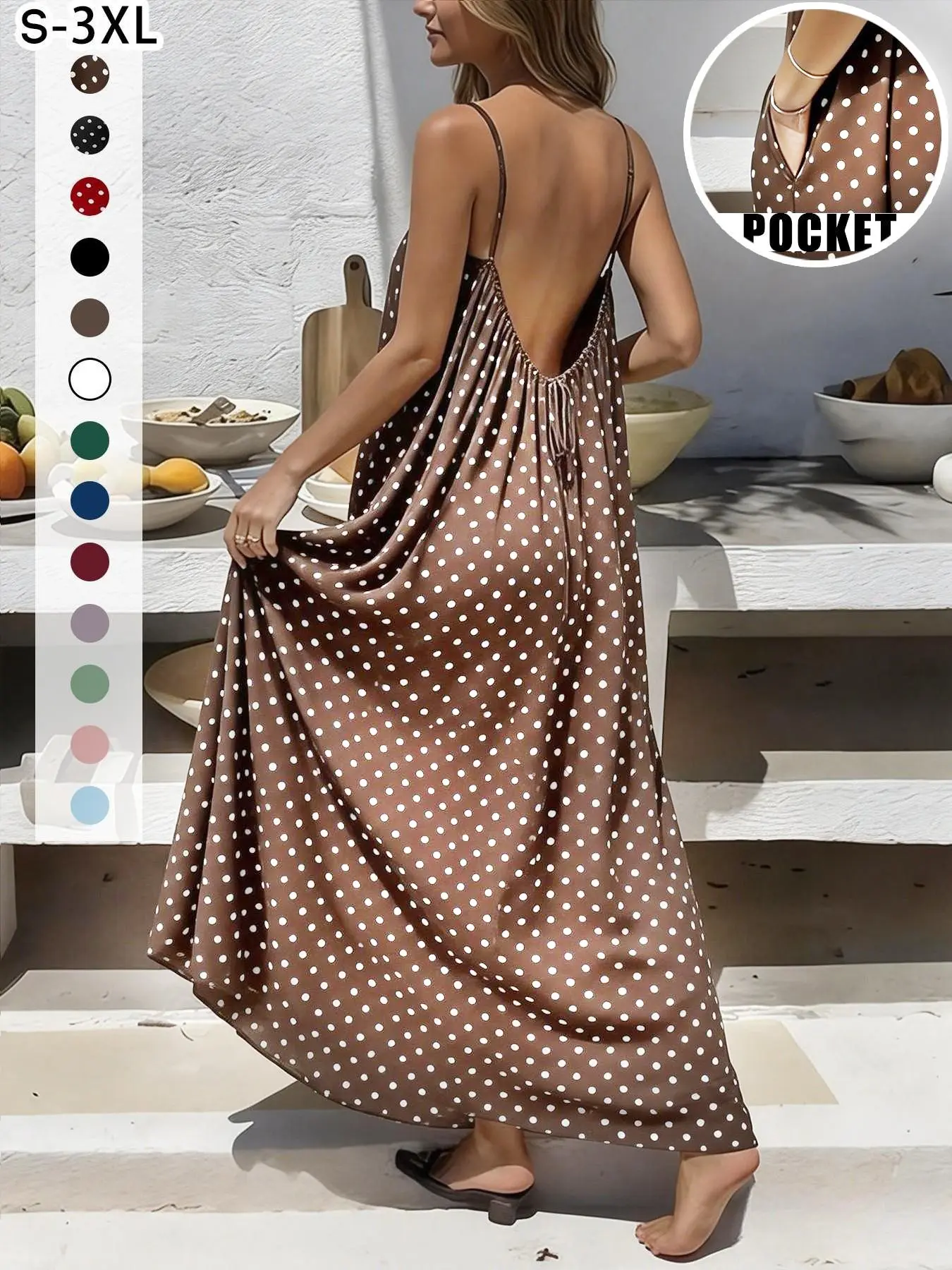 New Women's Backless Loose Fit Home Loungewear Dress with Pockets, Sleeveless Spaghetti Strap Long Vestidos De Dormir, Multiple Colors & Sizes Available
