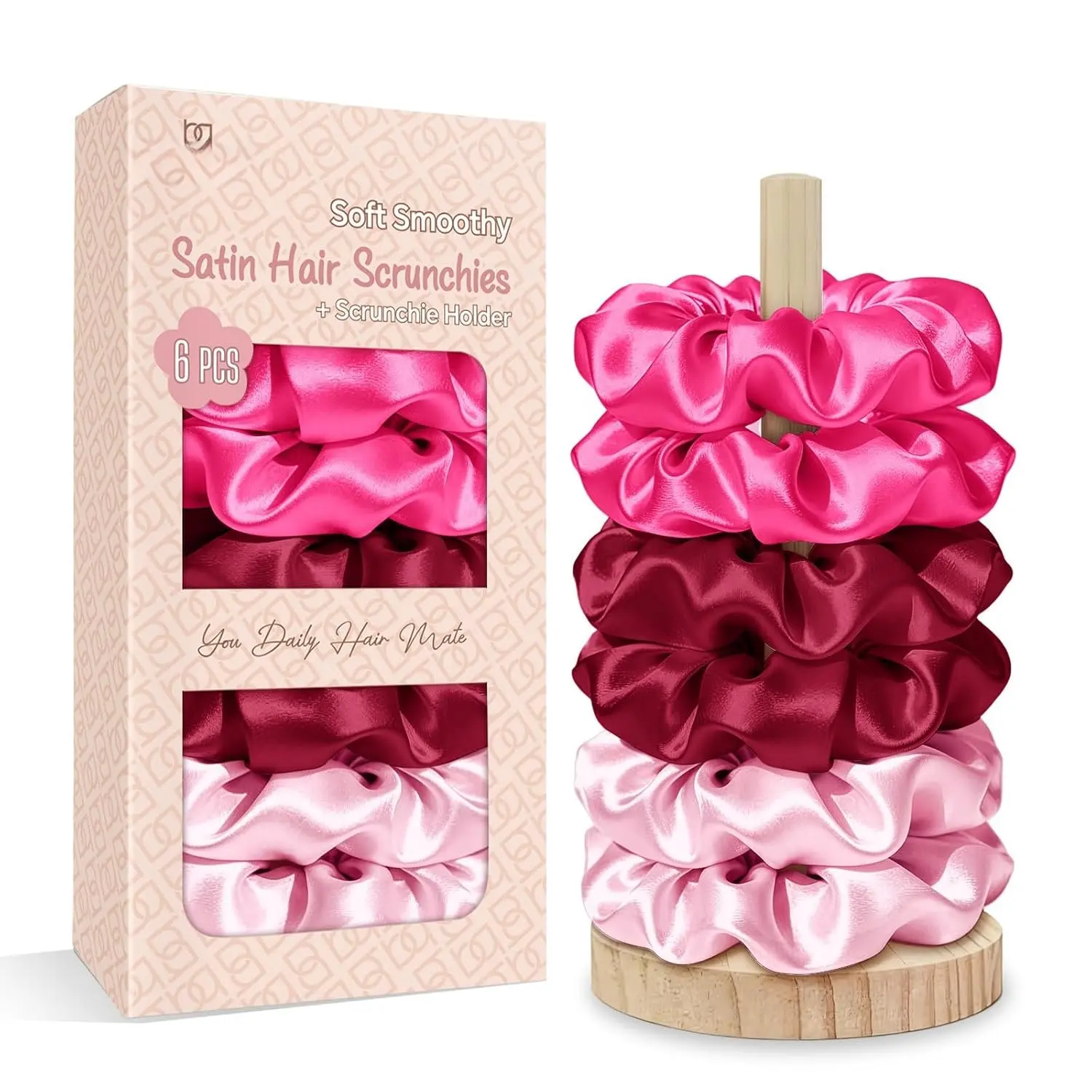 Satin Scrunchies for Women, No Crease Silk Hair Ties & Holder, Soft Silk Hair Scrunchies for Sleeping & Everyday Use Ponytail Holders, Gentle Headwear Hair Accessories 6 Pack,