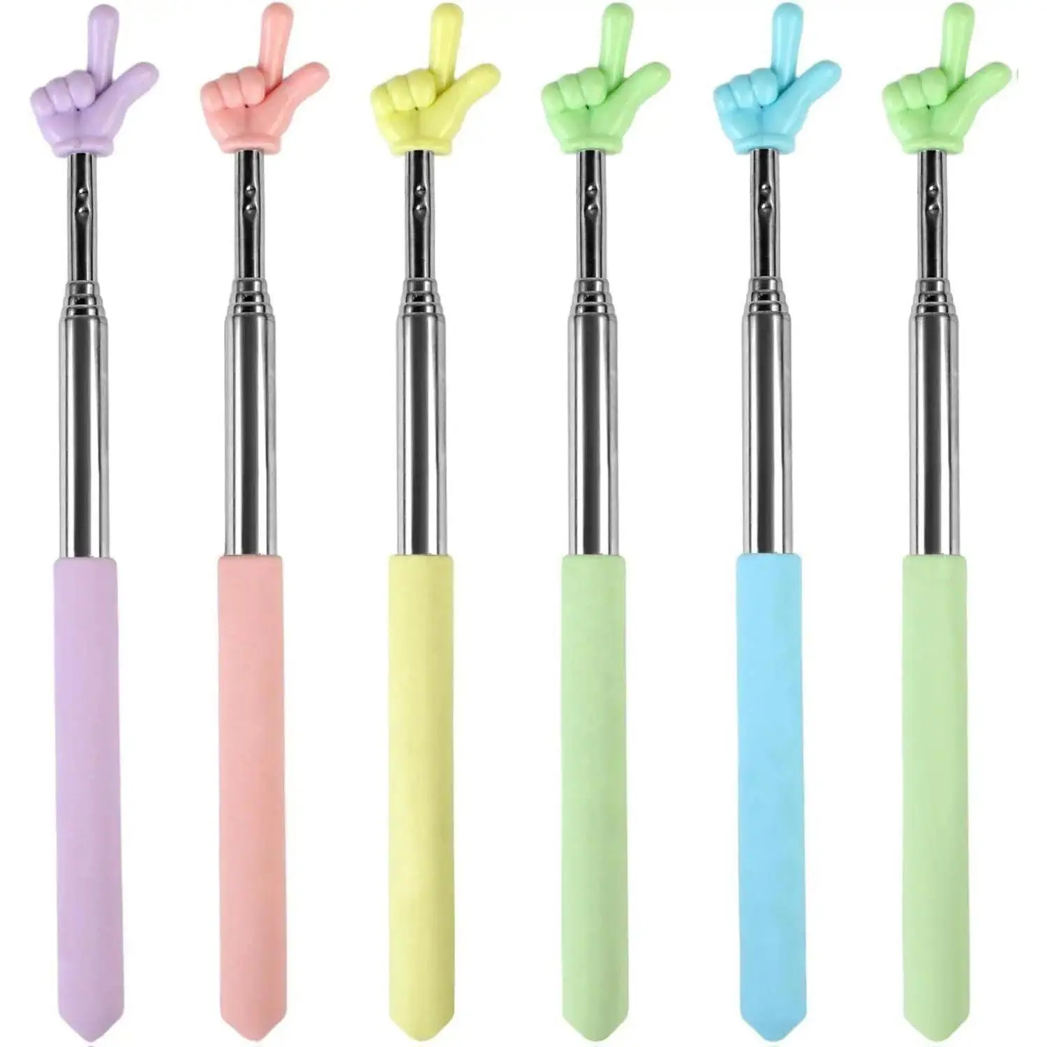 6PCS Pointer Finger Stick, Extendable Colorful Finger Pointer Stick, Mini Retractable Teacher Pointer for Presentation, Whiteboard, Blackboard, Classroom Supplies(5 Color)