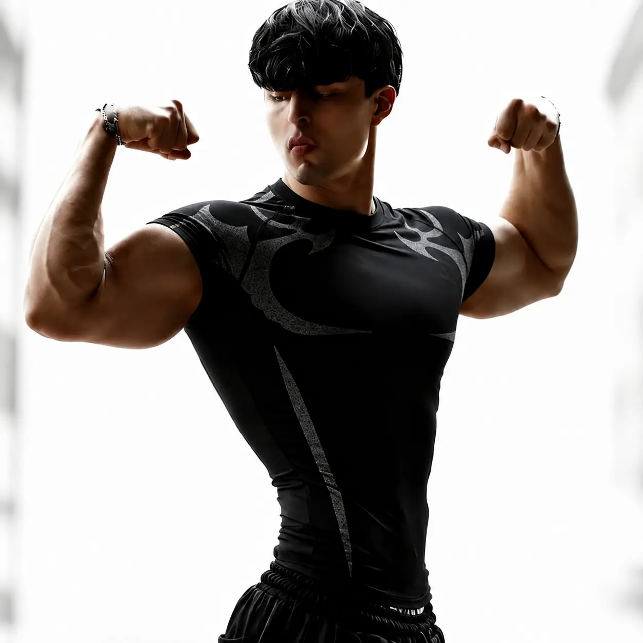 Men's Slim-Fitting Totem Print Fitness Activewear T-Shirt - High Elasticity Quick-Dry Breathable Fabric, Gym Running Graphic Tee, Machine Wash Ideal for Gym, Outdoor Training, Long Length Tops