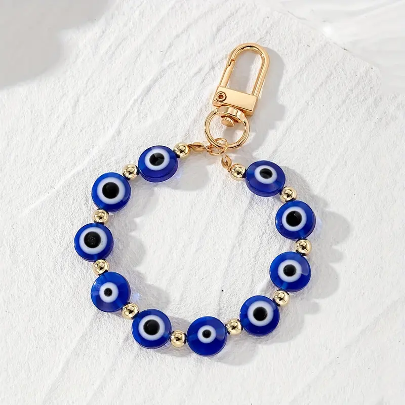 Vintage Ethnic Evil Eye Keychain for Women, Punk Style Resin Blue Eye Ring, Alloy Clip, Clip On Keychain, Bag Accessory, Car Keychain, Keyrings