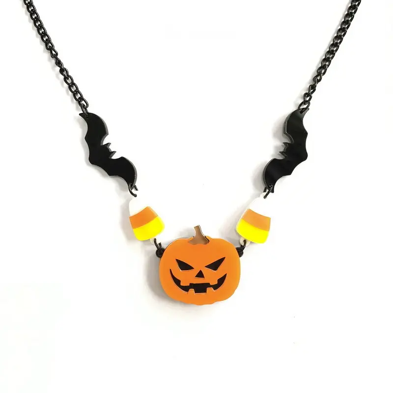 2026 New Gothic Halloween Bat Pumpkin Pendant Choker Necklace with Chain Link, Candy Charms for Women, Party Wear Collarbone Chain Streetwear Jewelry Costume Accessory US Design DIY Bag Accessory