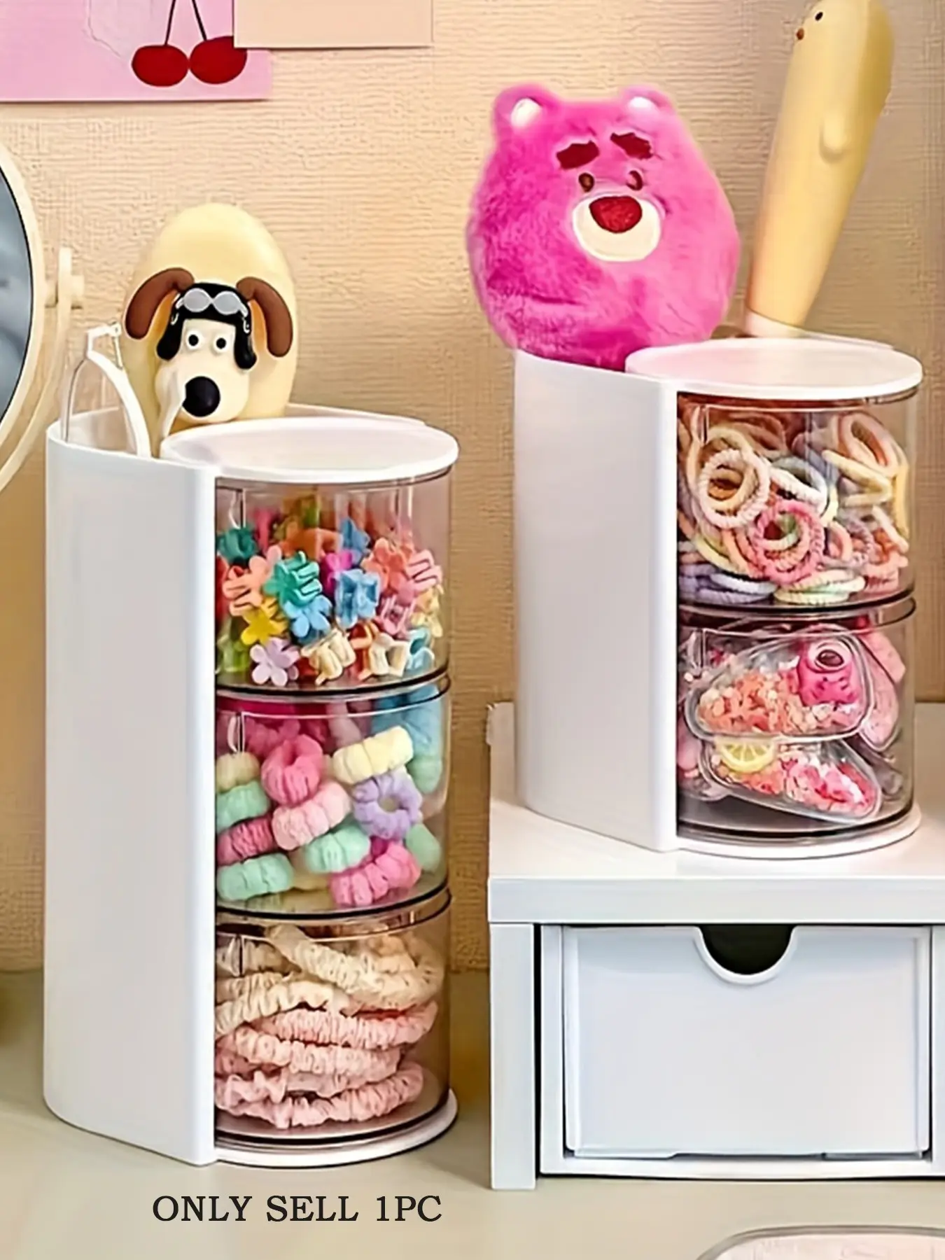 Rotating Multi-Layer Transparent Hair Accessory Storage Box, Dustproof Plastic Organizer, Desktop Cosmetic Holder, Makeup Organizer Box for Gifts, Clear Storage