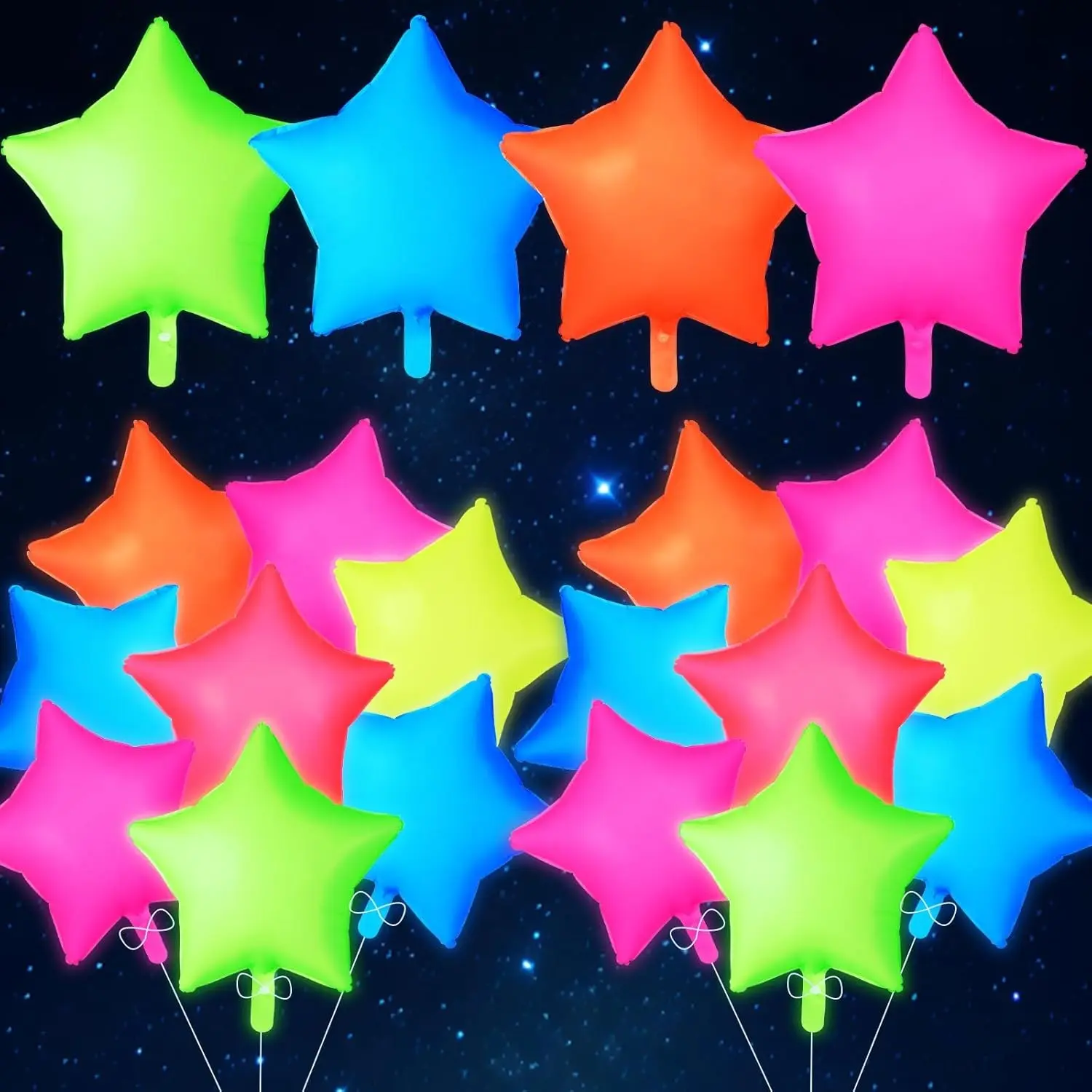 12Pcs Glow in The Dark Party Supply Neon Star Balloons Kit Party Balloons Decorations Star Shaped Neon Foil Balloons Blacklight Reactive Balloon for Arche Garland UV Blacklight Birthday Wedding Anniversary Graduation Party