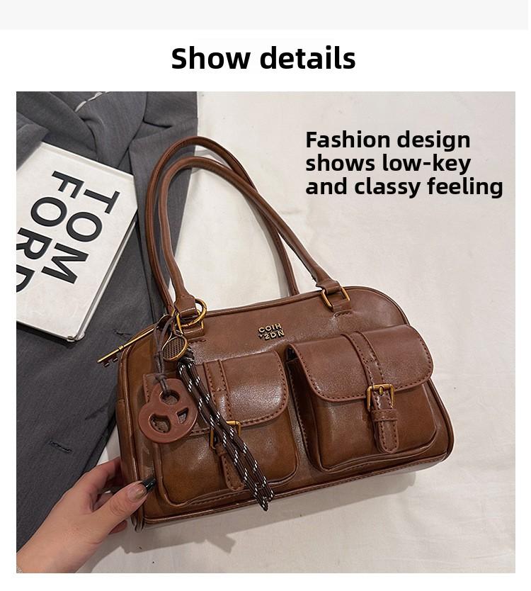 Women's Solid Color Shoulder Bag, Fashionable Large Capacity Shoulder Bag with Charm, Casual Versatile Commuting Bag for Daily Used SpringStatements