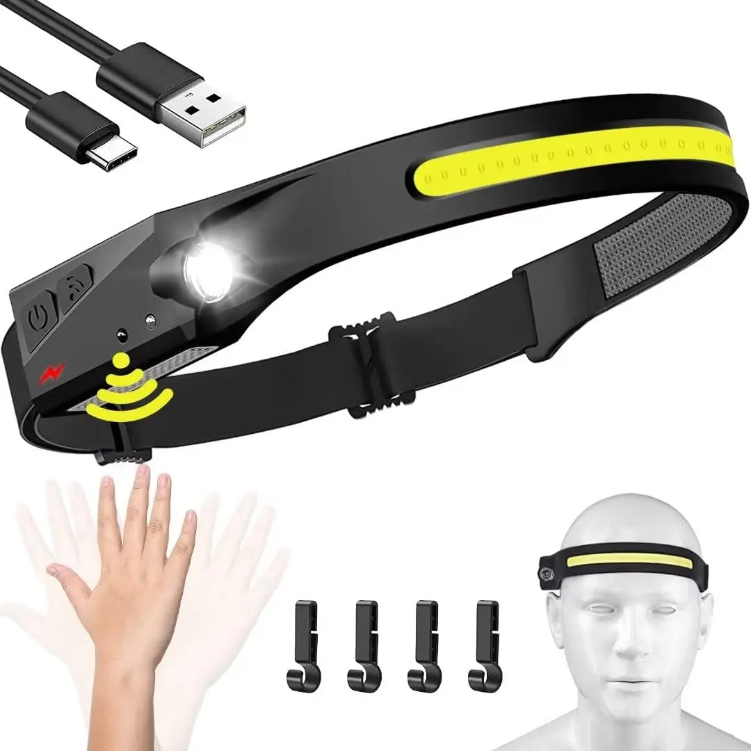 Upgraded LED Headlamp Rechargeable, 2026 New 230° COB Super Bright Head Lights for Forehead, Hard hat Light for Adults, USB C Headband Flashlight for Work,Hunting,Fishing,Hiking, Camping Essentials Gear Outdoor Tools For adventure /exploration ,Men Gifts