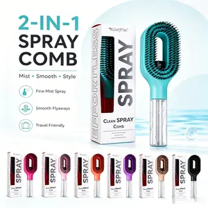 2-In-1Misting Hair Brush, Refillable Water Spray Massage Comb For Wet & Dry Hair Detangling, Fine Mist Anti-Frizz Styling Brush For Curly, Thick, Wavy & Straight Hair, Scalp Massage Comb, Portable Hair Care Tool For Travel, Salon, Wig Care & Daily Refresh