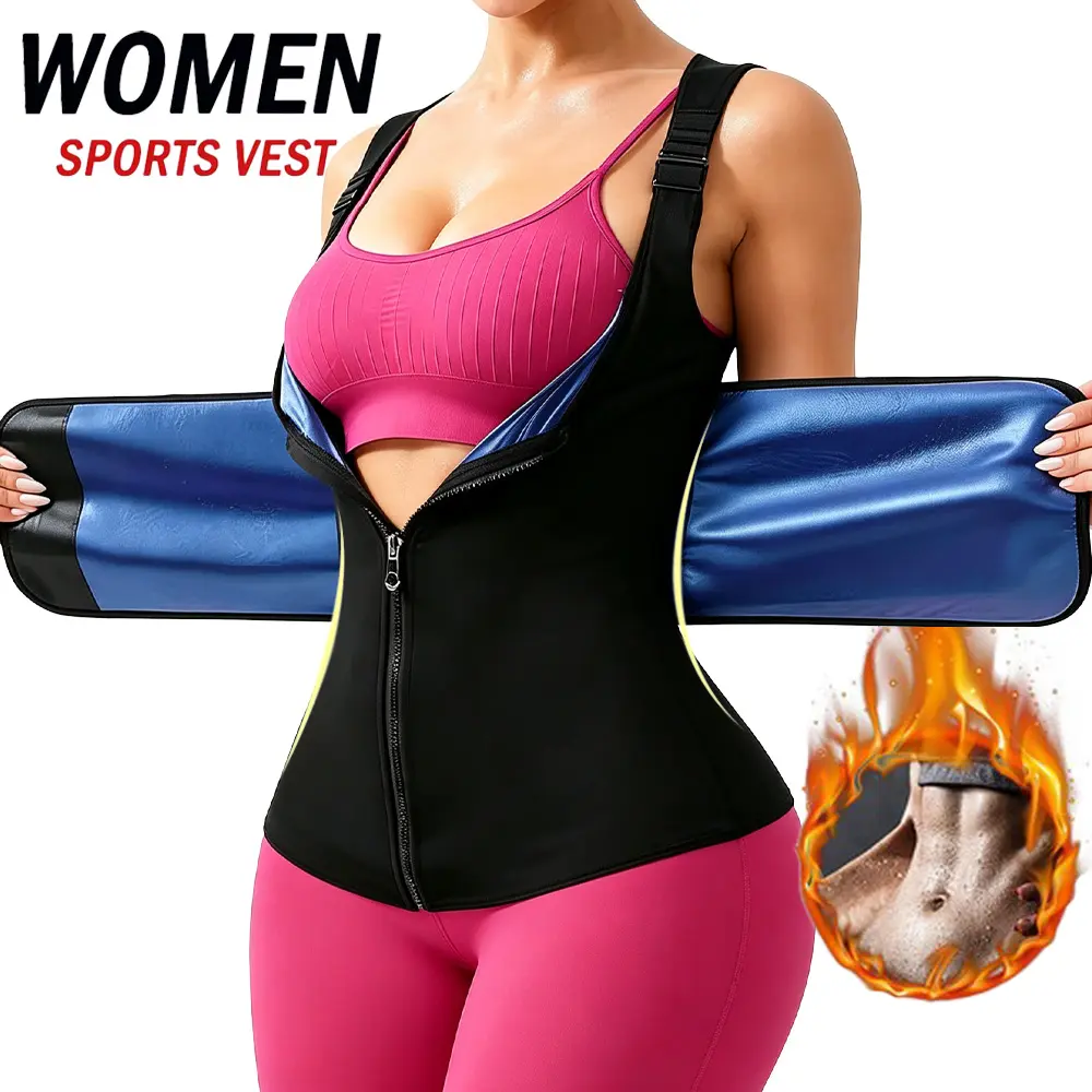 Women's Polyester Sauna Sweat Zipper Vest - Heat-Trapping Body Shaper Tank Top with Adjustable Belt, Breathable Armpit Design, Waist Trainer for Belly Workout Shaperwear (Hand Wash Only)