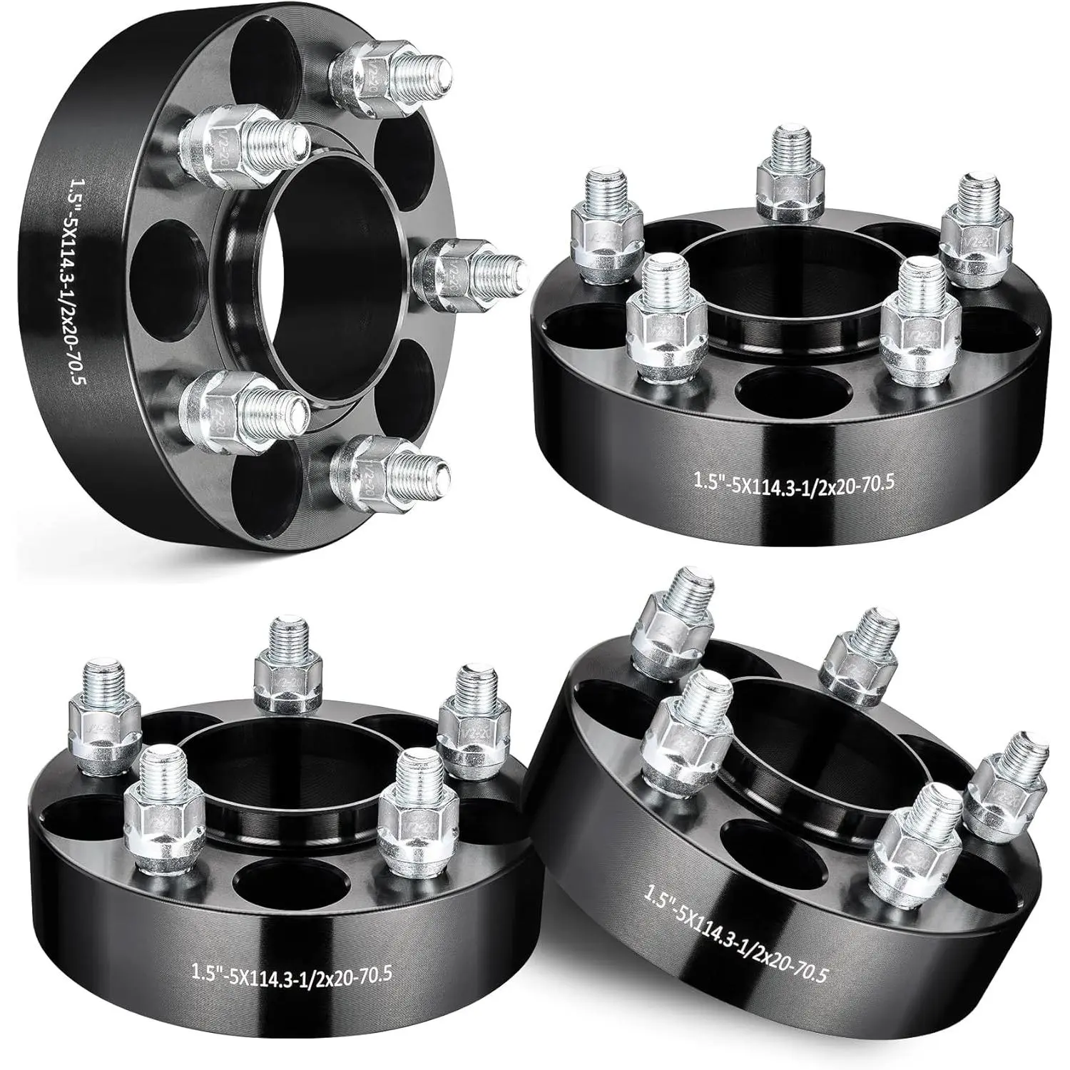 1.5 in Hubcentric Wheel Spacers, 5x4.5 (5x114.3 mm) 5-Lug Car Accessory with Lip, 70.5 mm Hub Bore, 1/2x20 Studs, Black, Compatible with Ford Ranger 1983-2011