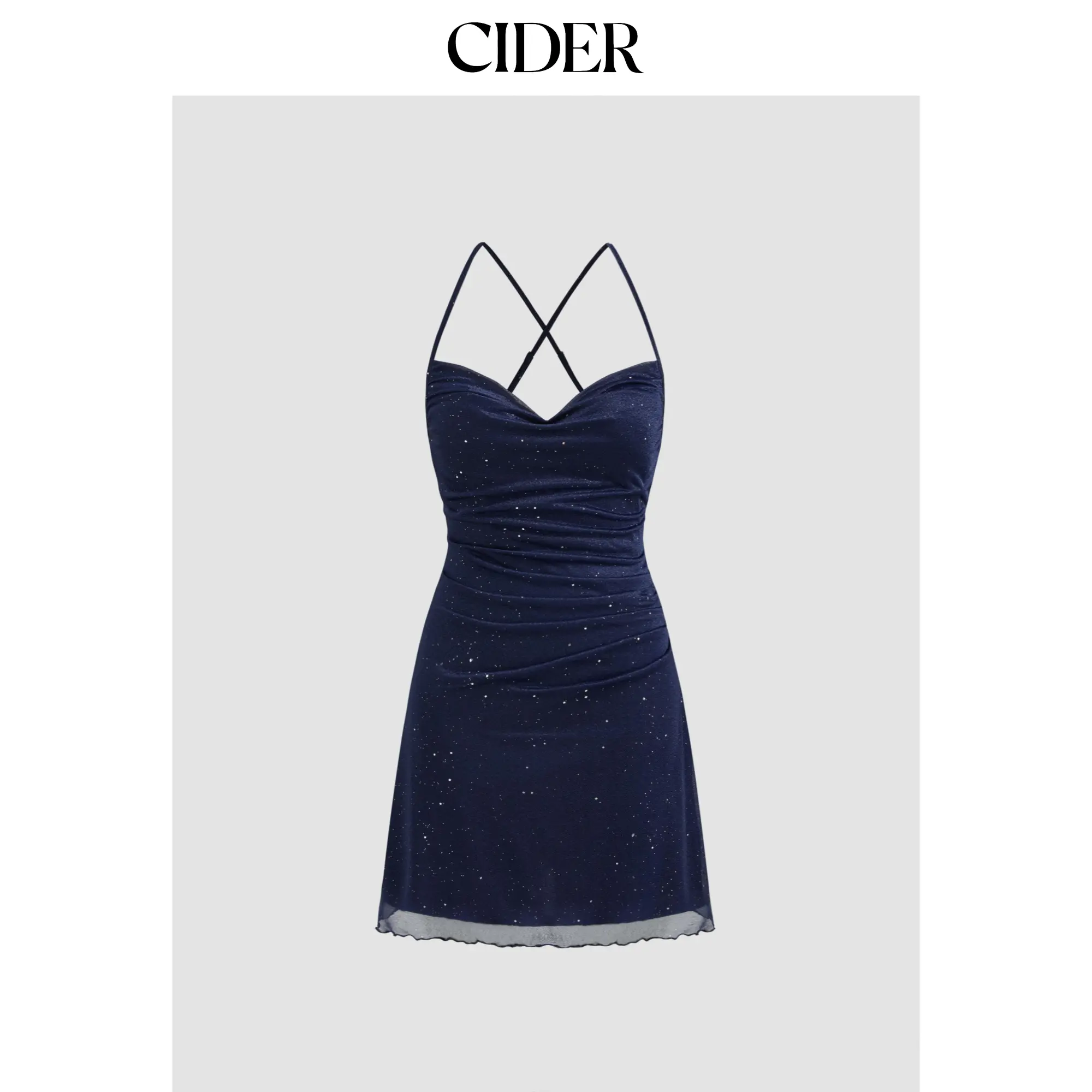 Cider [size 0-10] Mesh Cowl Neck Solid Sequin Mini Dress SohoChic