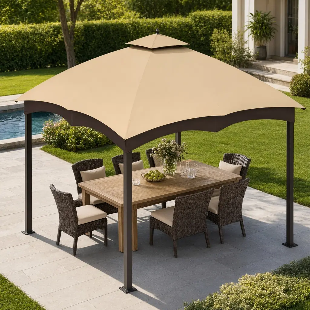 Replacement Canopy Top for 10x12 Ft Gazebo - Beige Polyester Roof Cover with Air Vent, Drain Holes & Mosquito Netting - UV & Water Resistant