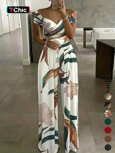 women's floral print wrap wide leg jumpsuit, casual fit chic boho off the shoulder jumpsuit, ladies summer clothes for beach vacation, jumpsuits for women, womenswear, women's clothing