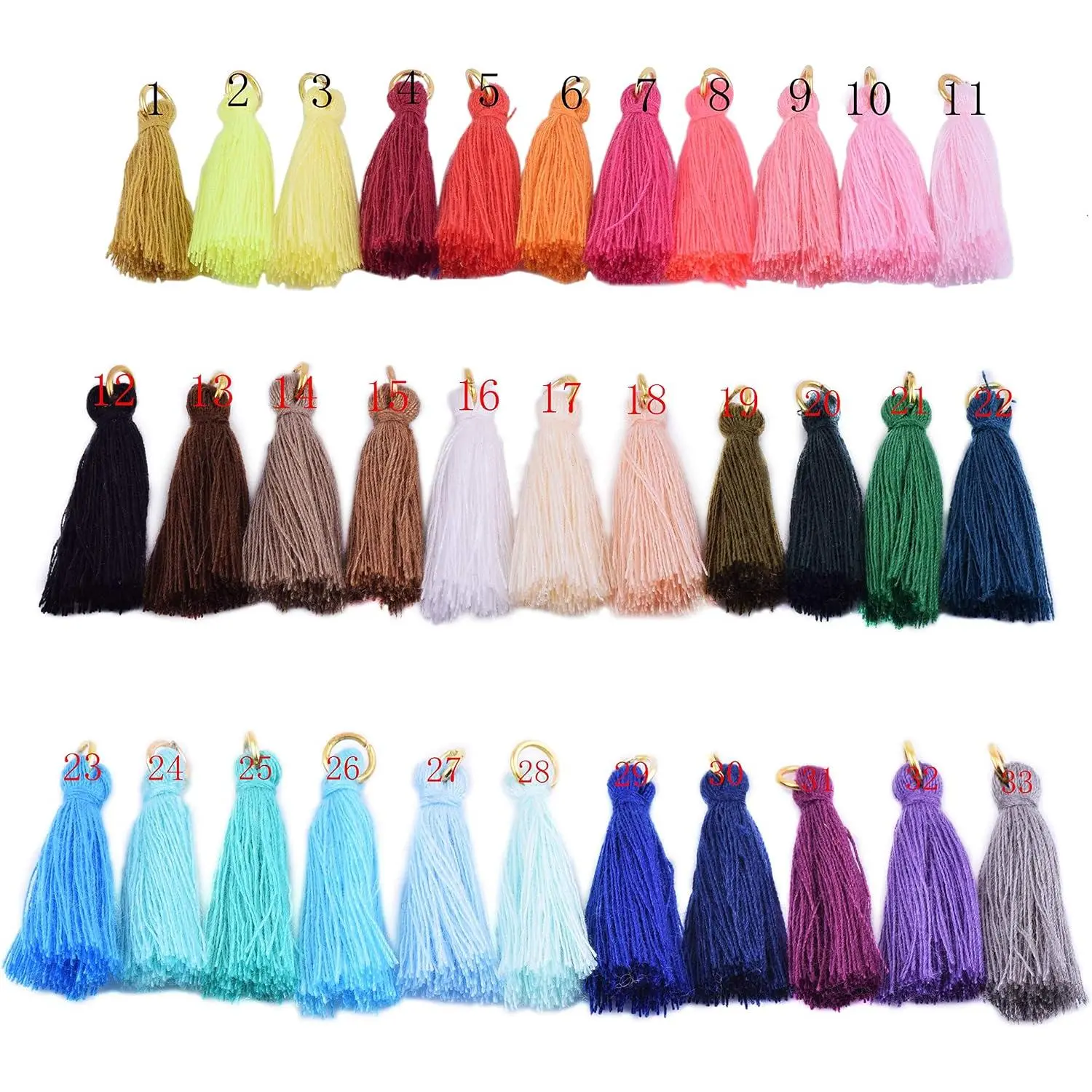 Mini Crafting Tassels with Golden Jump Ring, 50 count  1.4 Inches Small  Thread Tassels for  Making, Crafting, Bag Accessories, Decoration and DIY