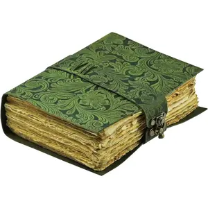 Journal Beautiful Garden Flower Embossed Leather-Antique  Deckle   Paper Leather Bound Journal-Book of Shadows Journal-Grimoire-Sketch Drawing Journal & Writing Notebook 7x5 Inch