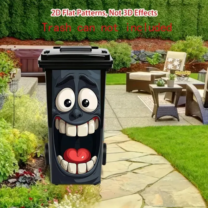 Cute Goofy Grinning Face Trash-Can Decal, Matte Finish Self-Adhesive Sticker, Weather-Resistant for Wall and Garbage Bin, Modern Home Decoration, Decorative Stickers