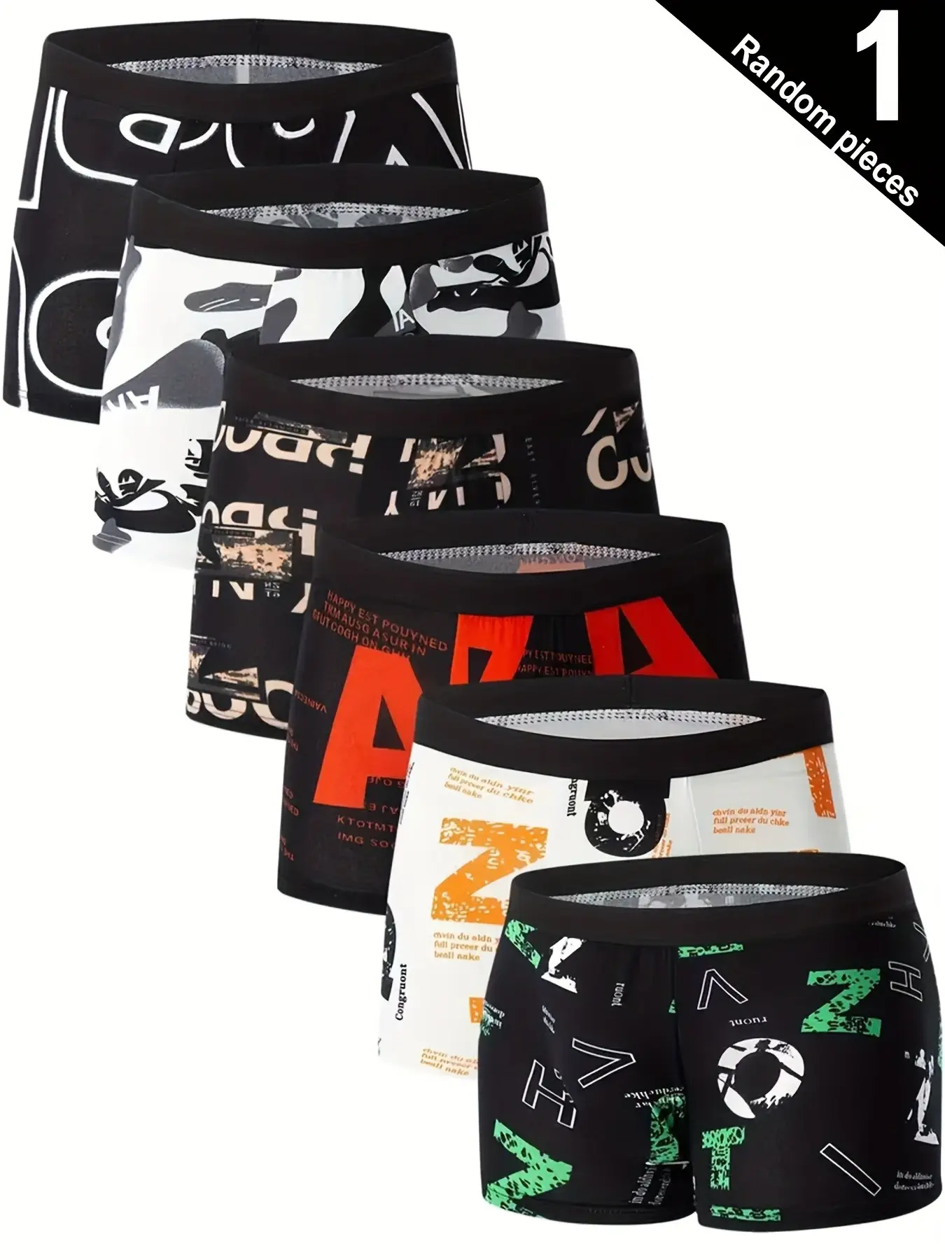 Men's Graphic Boxer Briefs 1 Piece Random Surprise Box, Streetwear Graffiti Print Trunks, Comfortable Breathable Underwear, Trendy Men's Gift Surprise Pack