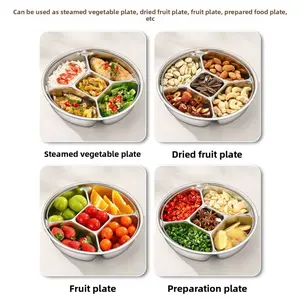 316L Stainless Steel Divided Steamer Tray with Handle Round Portion Control Plate for Weight Loss Cooking Pan for Steaming Basket in Rice Cooker