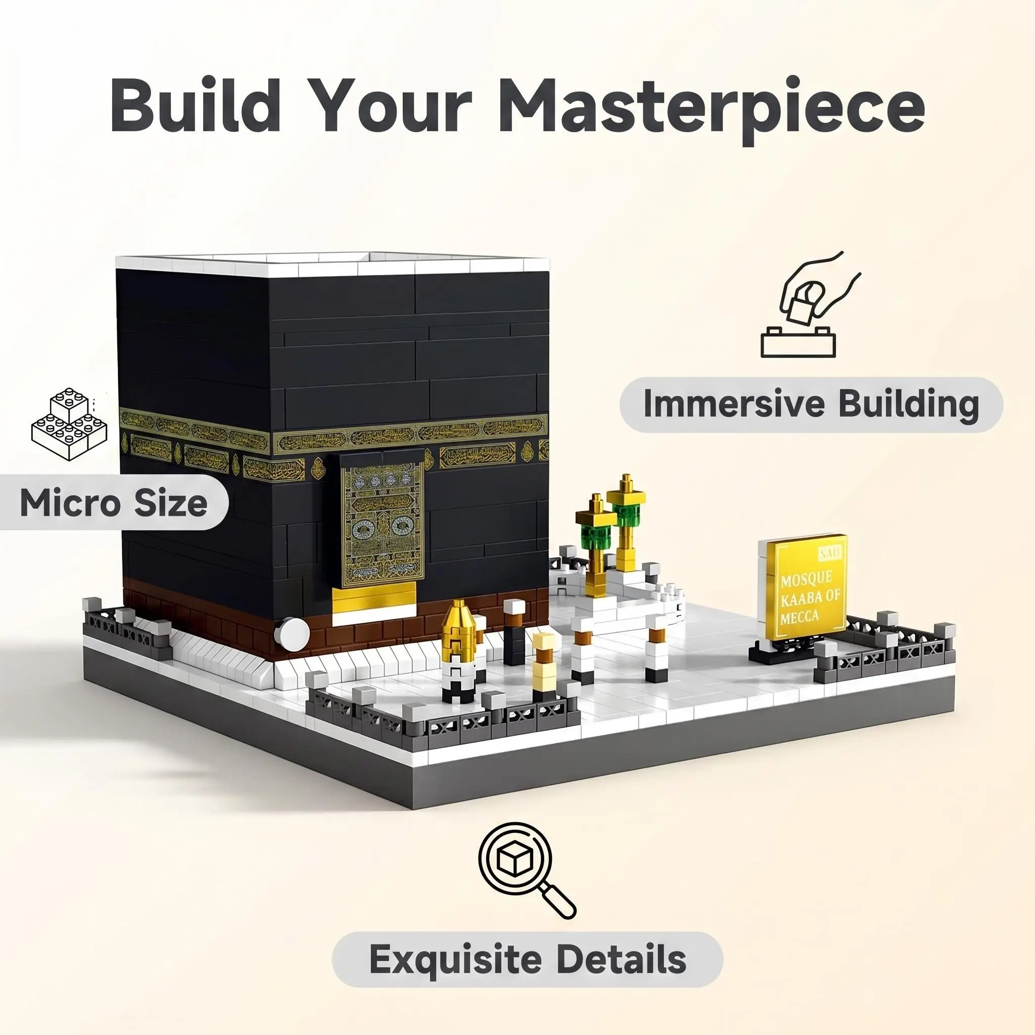 800+pcs Mecca Kaaba Building Blocks Model, Islamic Architecture Details, Immersive Assembly, Desktop Decor, Gift for Muslim Culture Enthusiasts, Diy Building Model