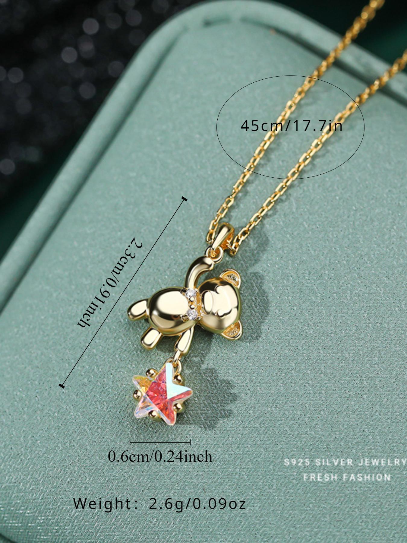 S925 Sterling Silver Cute Bear & Star Design Pendant Necklace, Animal Pendant, Fashion Jewelry for Party, Daily Decor, Trendy All-match & Exquisite Jewelry for Birthday Gift
