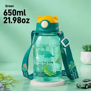 21.98 oz cartoon bear-shaped straw kettle, leak-proof and durable design, suitable for outdoor travel, sports and daily use, ideal for birthday or holiday gifts