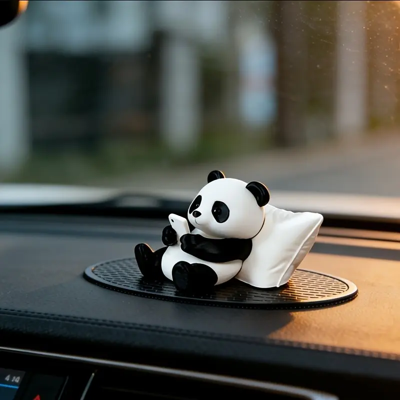 Panda Sculpture Ornament, Desktop Office Decor, Car Accessories, Creative Animal Model, Collectible Mini Statue, Car Hanging Decoration