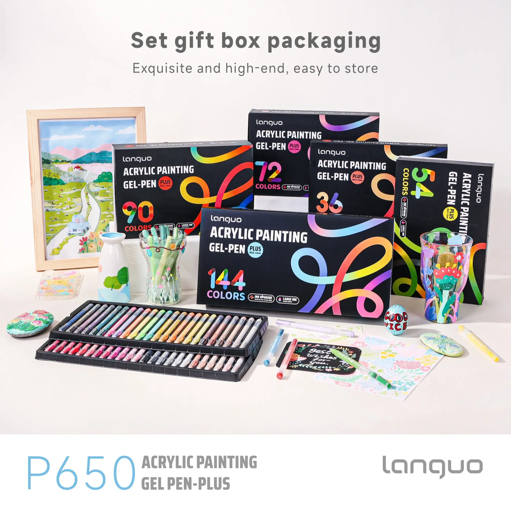 Languo Acrylic Paint Brush Set, 1.0mm Precision, High Capacity Ink, Ideal for Art, Glass, Ceramic, Wood, Paper, Perfect Gift, Art Supplies